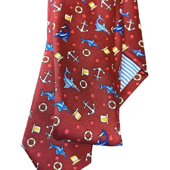 Jos A Bank Joseph 1905 Red Nautical Blue Marlin Mens 100% Silk Necktie Neck Tie - Picture 16 of 16